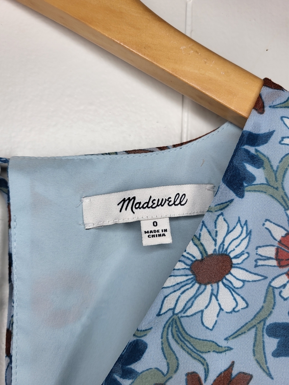 Madewell Blue Floral V-Neck Mini Dress with Rust Accents - Picture 5 of 11